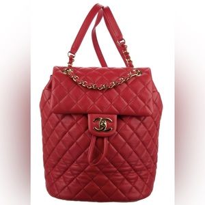 ❤️SOLD❤️CHANEL QUILTED CC BACKPACK RED LAMBSKIN LEATHER